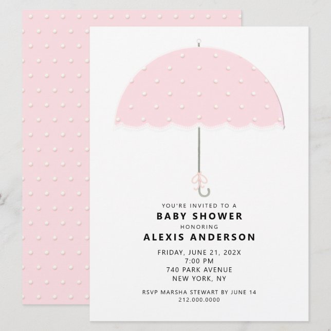 Invitation Baby shower Pointe rose (Devant / Derrière)