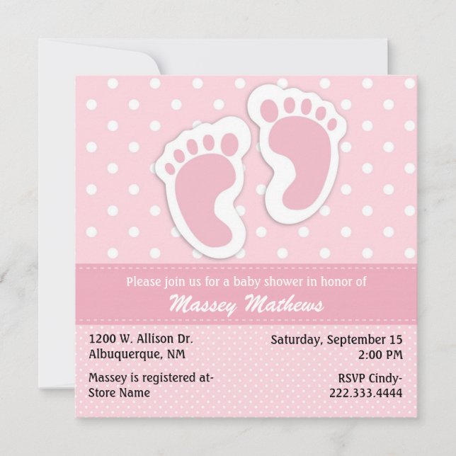 Invitation Baby shower Pointe Rose et Blanc élégant (Devant)