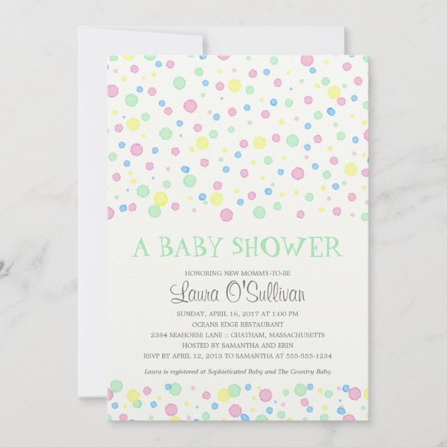 Invitation Baby shower Pois aquarelle (Devant)