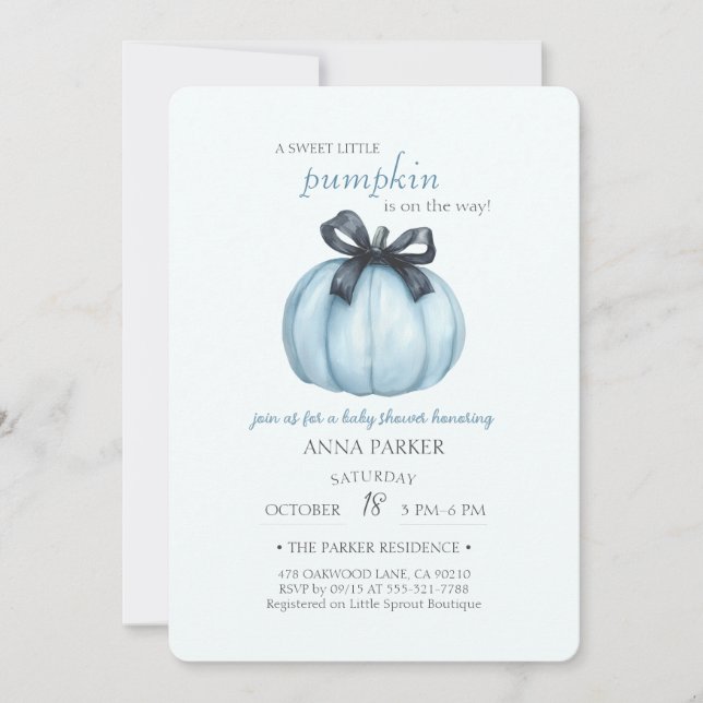 Invitation Baby shower Pois Citrouille bleu (Devant)