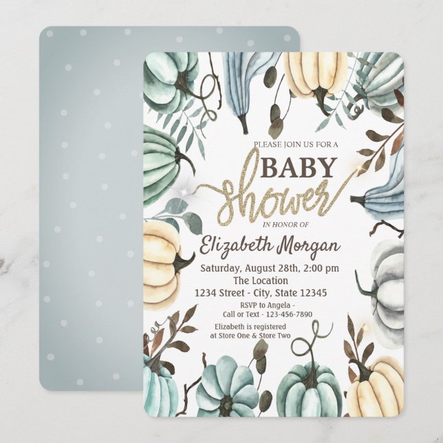 Invitation Baby shower Pois Citrouilles (Devant / Derrière)