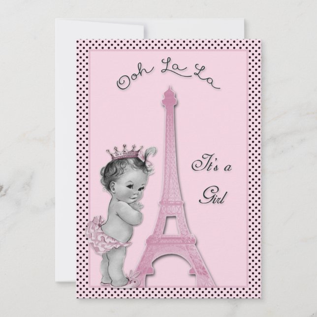 Invitation Baby shower Pois de la Tour Eiffel (Devant)
