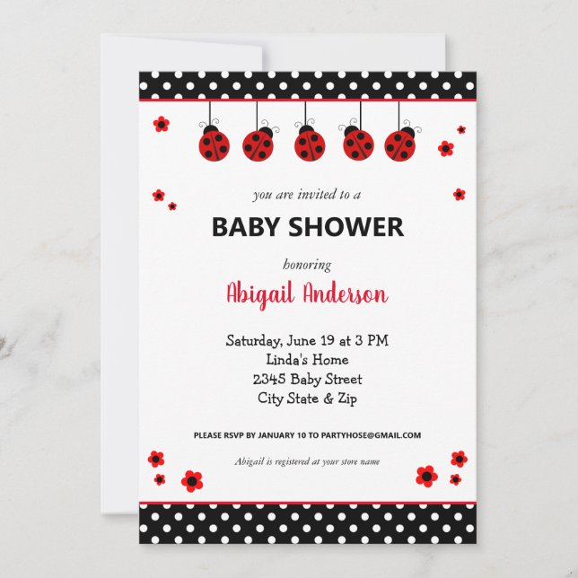 Invitation Baby shower Pois de Ladybug (Devant)