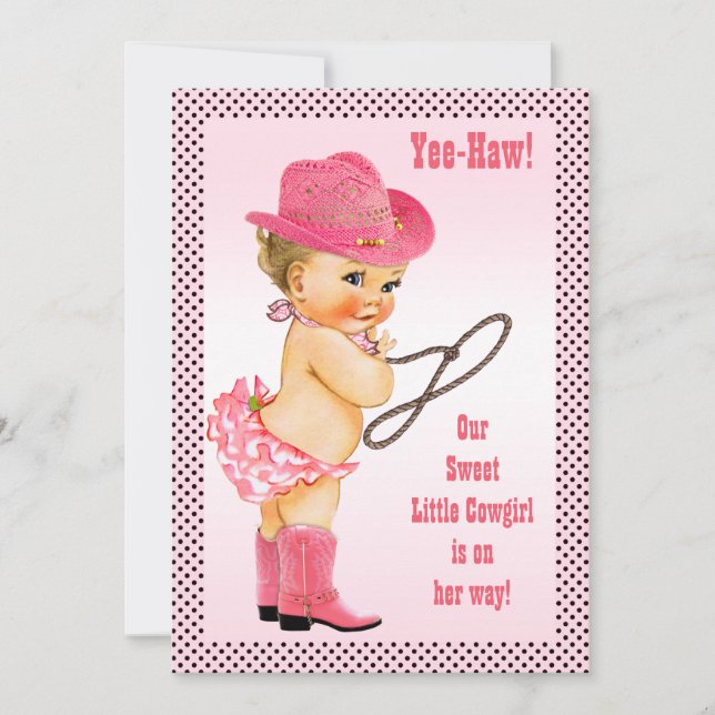 Invitation Baby shower Pois de petite fille rose (Devant)