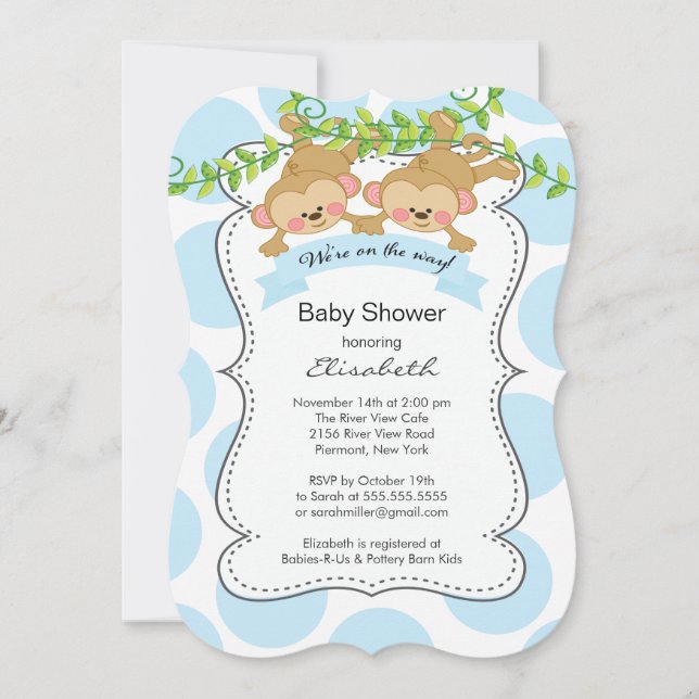 Invitation Baby shower Pois de singes mignons (Devant)
