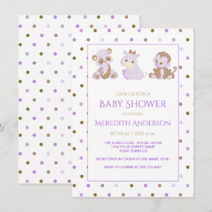 Invitation Baby shower Pois Lavender Tan Purple