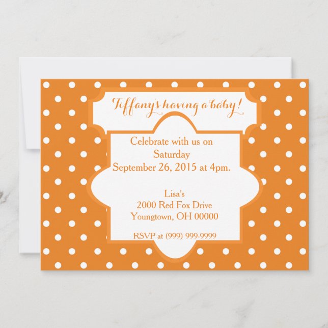 Invitation Baby shower Pois orange (Devant)