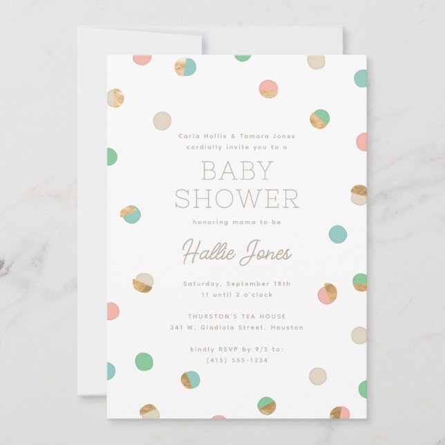 Invitation Baby shower Pois Pastel et Faux Cuivre (Devant)