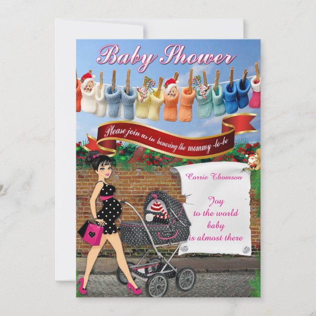 Invitation Baby Shower pois pointillés (Devant)