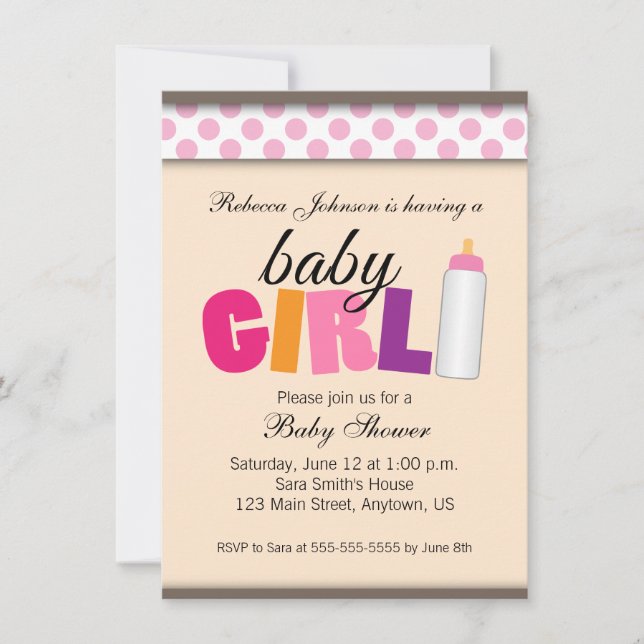 Invitation Baby shower Pois rose fille (Devant)