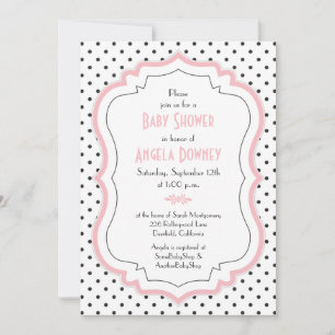 Invitation Baby shower Pois rose noir