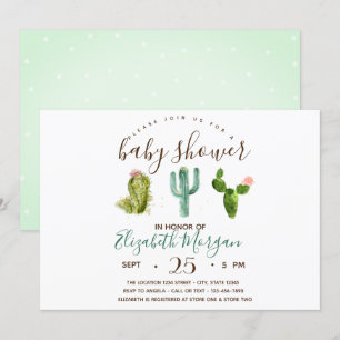 Invitation Baby shower Pois Succulent aquarelle