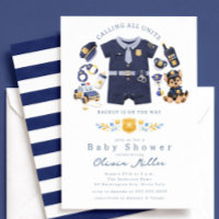 Invitation Baby Shower Policier Rayure Bleue