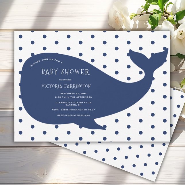 Invitation Baby shower Polkadot Baleine Bleue (Créateur téléchargé)