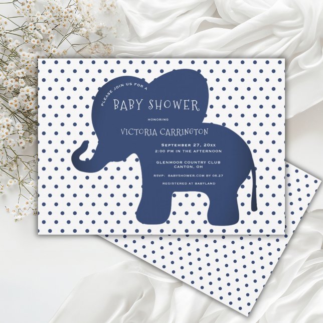 Invitation Baby shower Polkadot bleu marine (Créateur téléchargé)