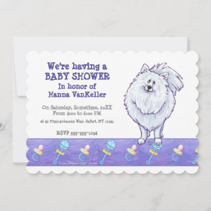 Invitation Baby shower Poméranien blanc mou