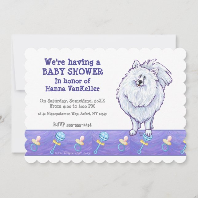Invitation Baby shower Poméranien blanc mou (Devant)