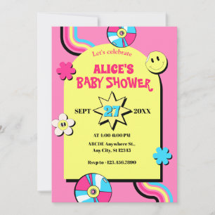 Invitation Baby shower pop fun rétro coloré
