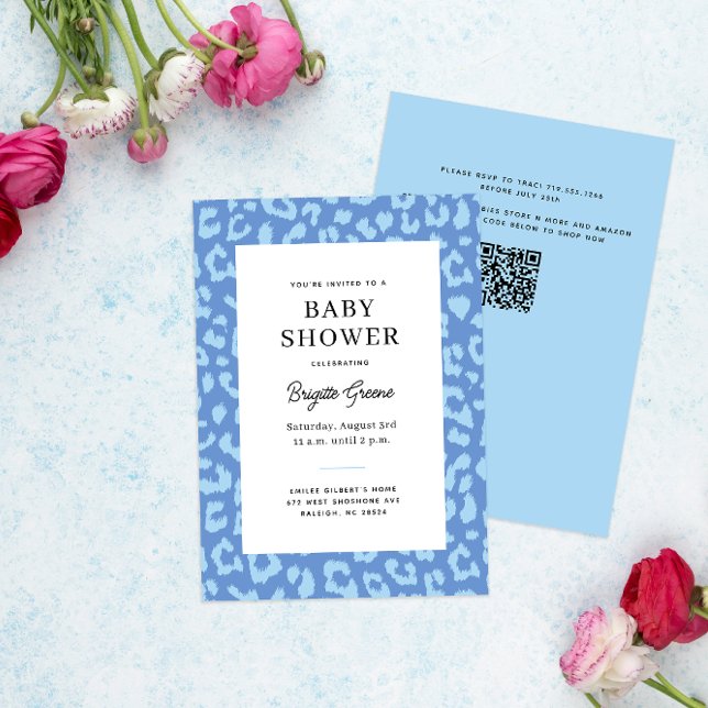 Invitation Baby shower Poster de animal Blue Leopard (blue on blue leopard print modern baby shower invitation)
