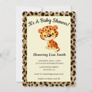 Invitation Baby shower Poster de animal Leopard mignon