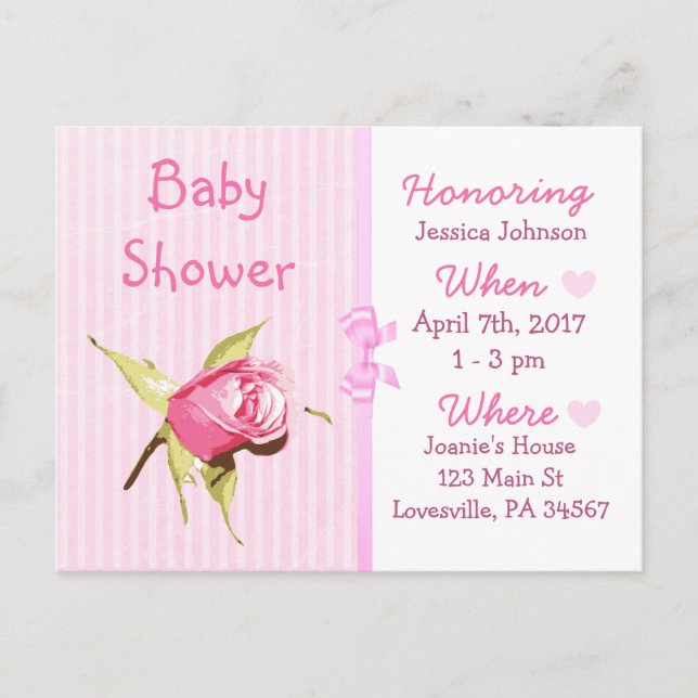 Invitation Baby shower poupée rose bébé fille (Devant)