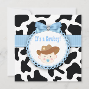 Invitation Baby Shower pour Bébé Cow-Boy Bleu et Noir