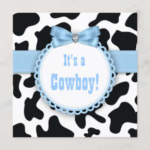 Invitation Baby Shower pour Bébé Cow-Boy Bleu et Noir