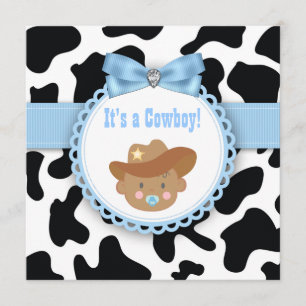 Invitation Baby Shower pour Bébé Cow-Boy Bleu et Noir