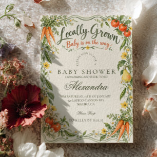 Invitation Baby-Shower pour Bébé Né avec des Légumes du Jardi