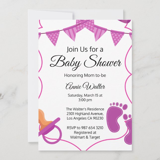 Invitation Baby shower pour bébé rose (Dos)