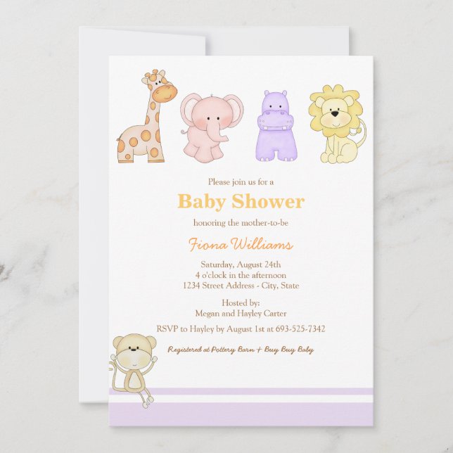 Invitation Baby shower pour bébés de la jungle vio (Devant)