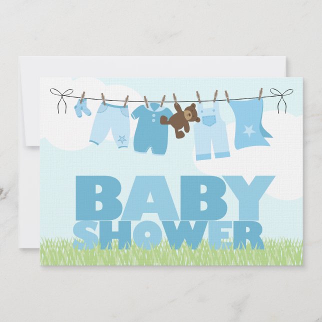 Invitation Baby shower pour bébés de vêtements {blue} Boys (Devant)