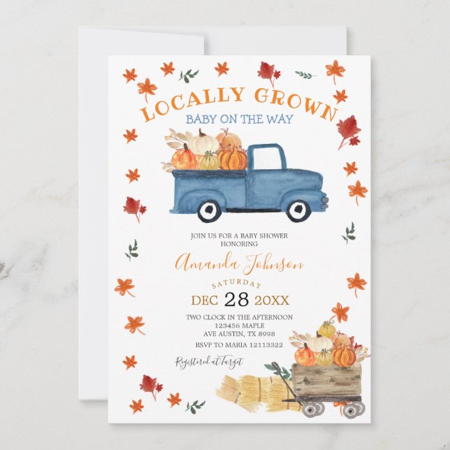 Invitation Baby shower pour Citrouille Camion à croissance lo (Devant)