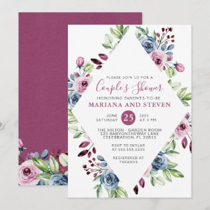 Invitation Baby Shower pour couples Navy Bourgogne Fleurs Mod