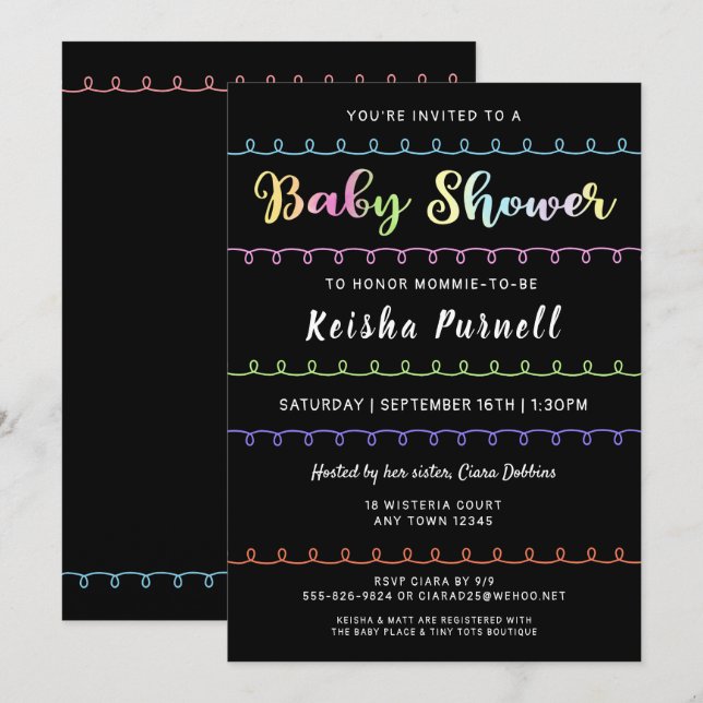 Invitation Baby shower pour des boucles de diverti (Devant / Derrière)
