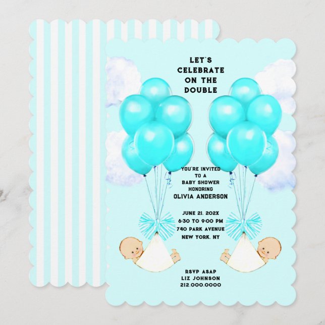 Invitation Baby Shower pour des jumeaux garçons (Devant / Derrière)