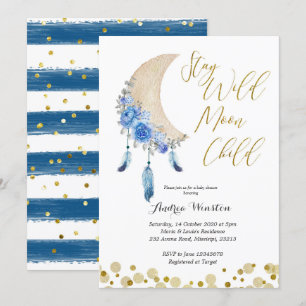 Invitation Baby shower pour enfants Blue Stay Wild Moon