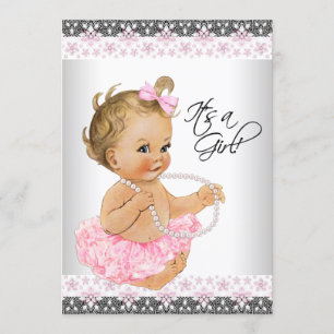 Invitation Baby-shower pour fille rose et gris
