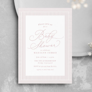 Invitation Baby shower pour fille rose préppy à rayures seers