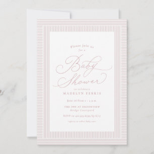 Invitation Baby shower pour fille rose préppy à rayures seers
