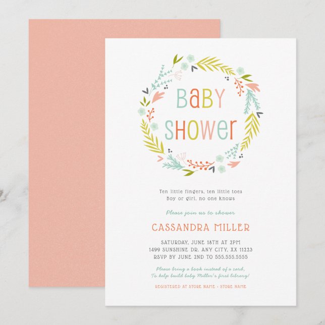 Invitation Baby shower pour filles de germes de printemps (Devant / Derrière)