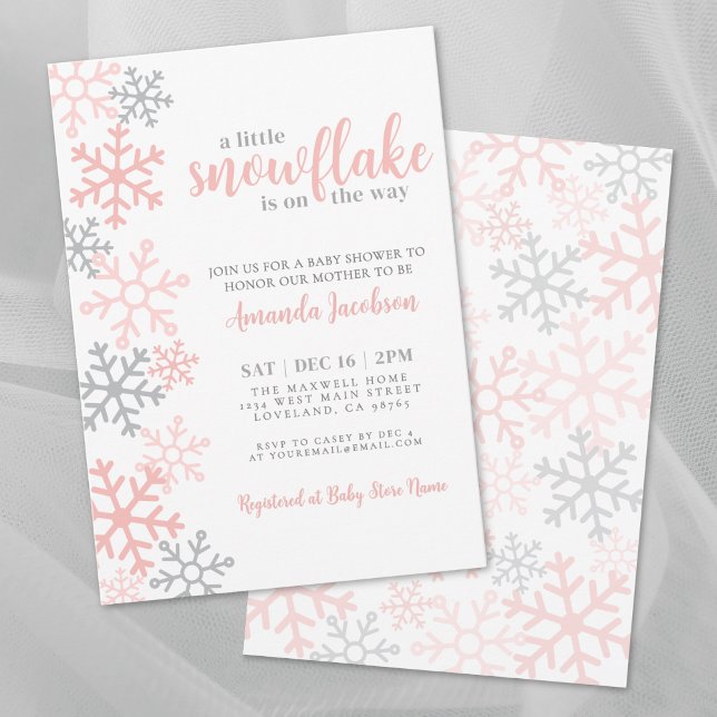 Invitation Baby shower pour filles d'hiver de Flamme de neige (Snowflake Winter Girl Baby Shower Invitation)