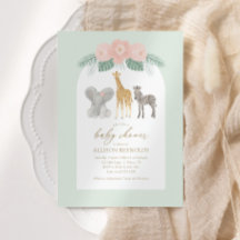 Invitation Baby shower pour filles Safari Animaux