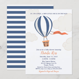Invitation Baby shower pour garçon à ballon à air chaud vers 
