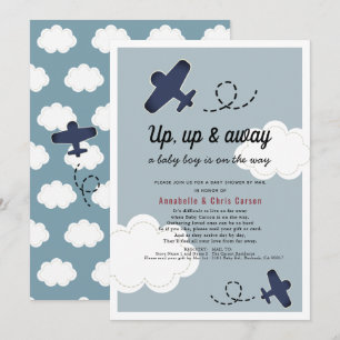 Invitation Baby shower pour garçon bleu de l'avion vers le ha