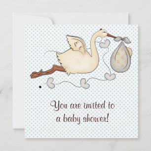 Invitation Baby-Shower pour garçon cigogne bleue