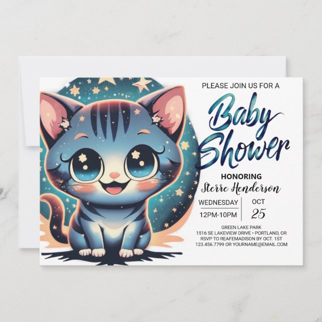 Invitation Baby shower pour garçon numérique de chats mignons (Devant)