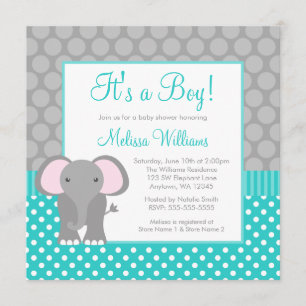 Invitation Baby shower pour garçon Polka Dot gris turquoise