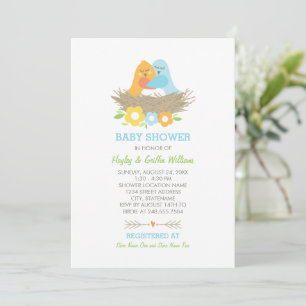 Invitation Baby Shower pour Garçon sur le Thème des Oiseaux N