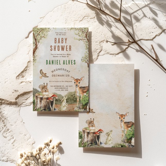 Invitation Baby shower pour garçons de forêt moderne Woodland (Créateur téléchargé)